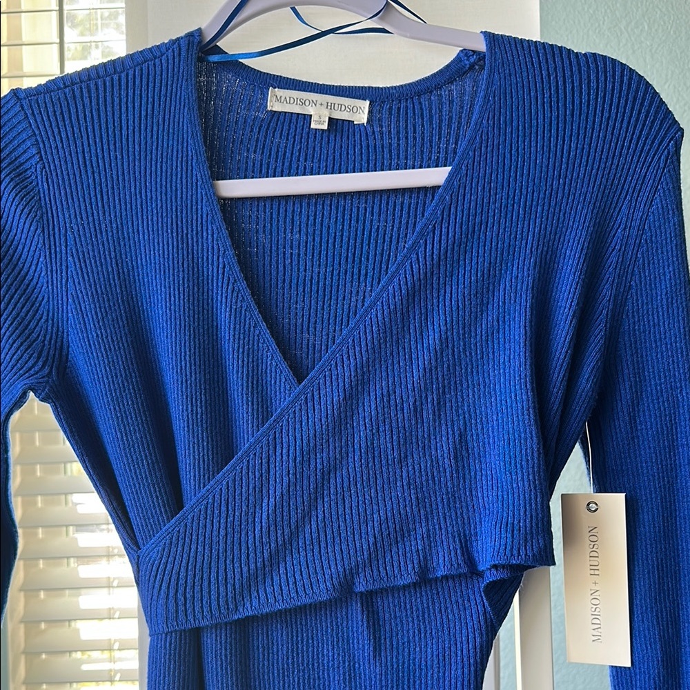 Blue Long Sleeve Wrap Dress